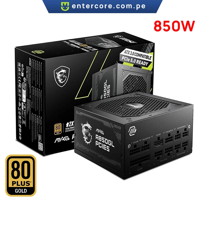 FUENTE DE PODER MSI MAG A850GL PCIE5, 80 PLUS GOLD FULL MODULAR, 850W