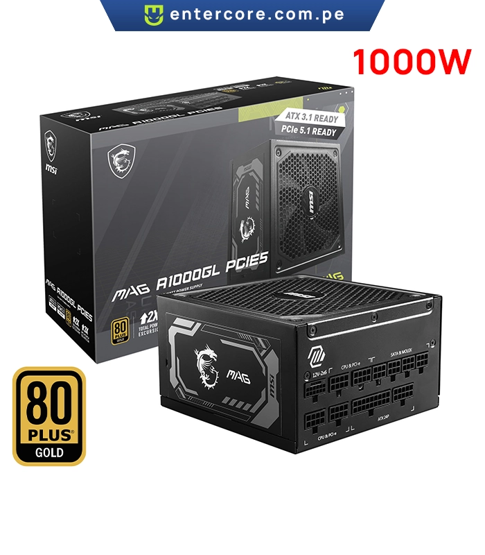 FUENTE DE PODER MSI MAG A1000GL PCIE5, 80 PLUS GOLD FULL MODULAR, 1000W
