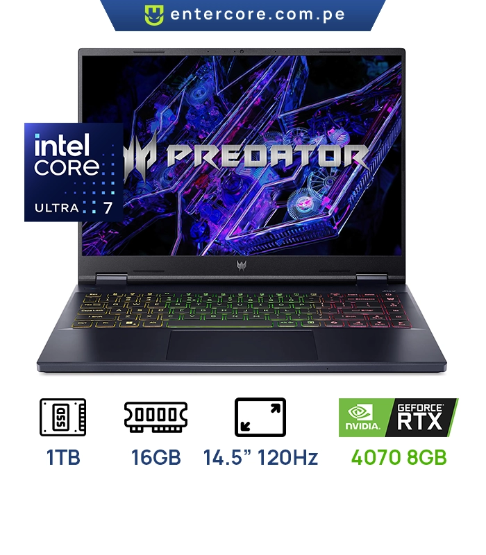 LAPTOP ACER PREDATOR HELIOS NEO 14 PHN14-51-79UB GAMING Core™ Ultra 7 155H 1TB SSD 16GB 14.5" (2560x1600) 120Hz NVIDIA® RTX 4070 8192MB ABYSSAL BLACK Backlit Keyboard WIN11