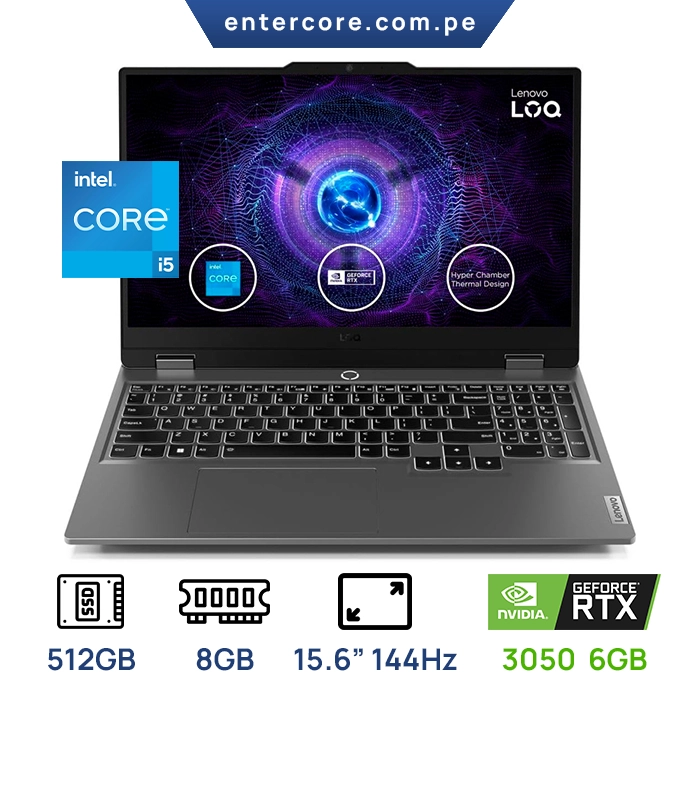 LAPTOP LENOVO LOQ 15IAX9 Core i5-12450HX 8GB DDR5 512GB NVIDIA GeForce RTX 3050 (6GB GDDR6)