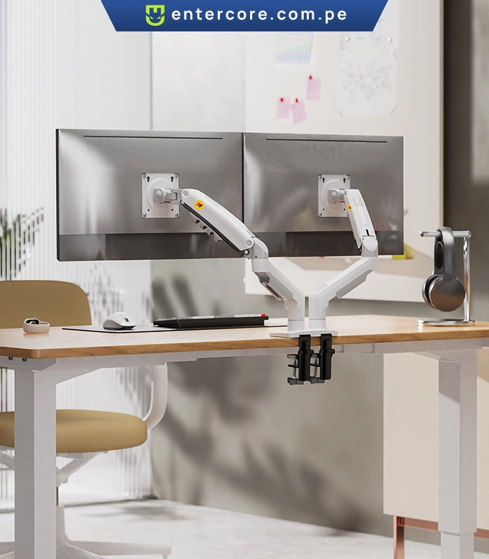 SOPORTE, BRAZO O RACK GIRATORIO NORTH BAYOU PARA ESCRITORIO DE DOBLE MONITOR, HASTA 27", WHITE