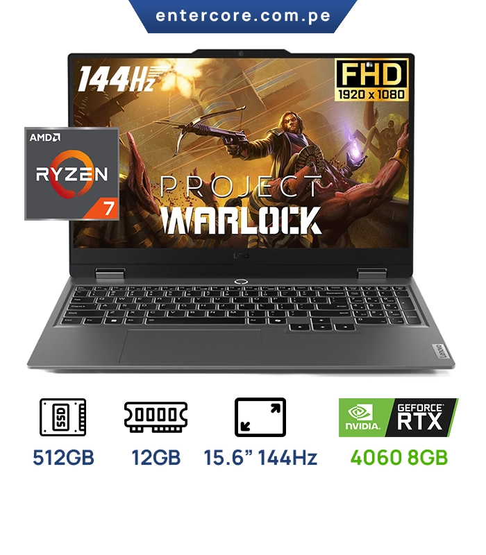 LAPTOP LENOVO LOQ 15ARP9 GAMING AMD Ryzen™ 7 7435HS 512GB SSD 12GB 15.6" (1920x1080) 144Hz IPS WIN11 NVIDIA® 4060 8192MB LUNA GREY Backlit Keyboard