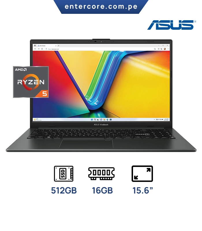 LAPTOP ASUS VIVOBOOK GO 15-R5 7520U - 16GB DDR5 -512GB PCE 4.0, 15.6 " FHD LECTOR DE HUELLAS