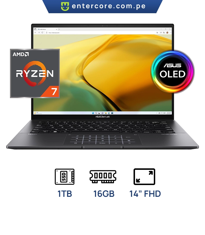 LAPTOP ASUS ZENBOOK UM3406KA-QD092W- Ryzen AI 7 350- 16GB DDR5- SSD 1TB-14" OLED WUXGA-WIN11