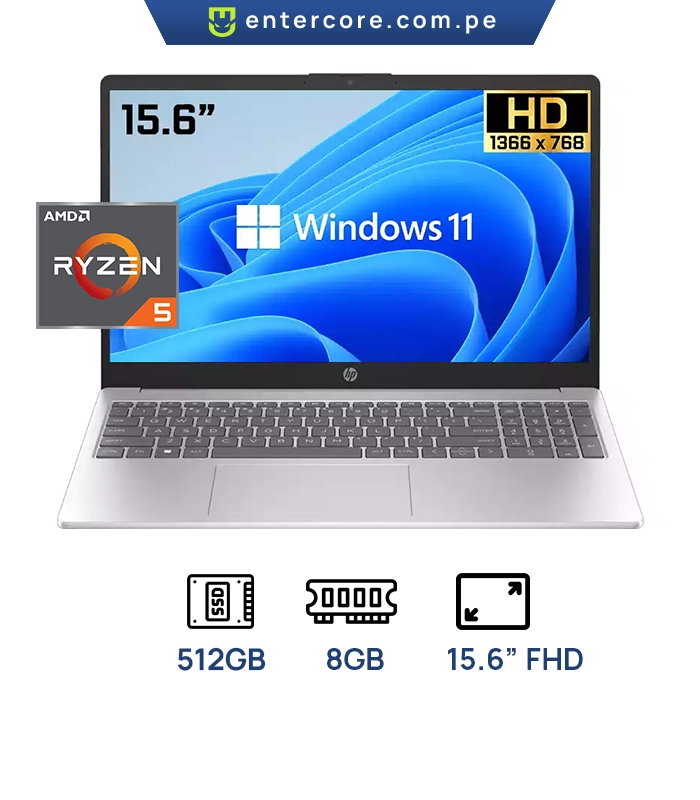 LAPTOP HP 15‑fc0079LA AMD RYZEN 5 7520U 8GB DDR5 512GB SSD 15.6" FHD AMD RADEON INTEGRADO WIN 11