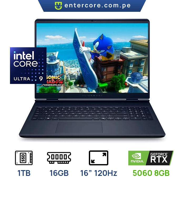 LAPTOP DELL ALIENWARE AC16250 AURORA GAMING CORE 9 270H 1TB SSD 16GB DDR5 16 QHD+ (2560 X 1600) 120HZ NVIDIA GEFORCE RTX 5060 8GB WINDOWS 11 COLOR BLACK