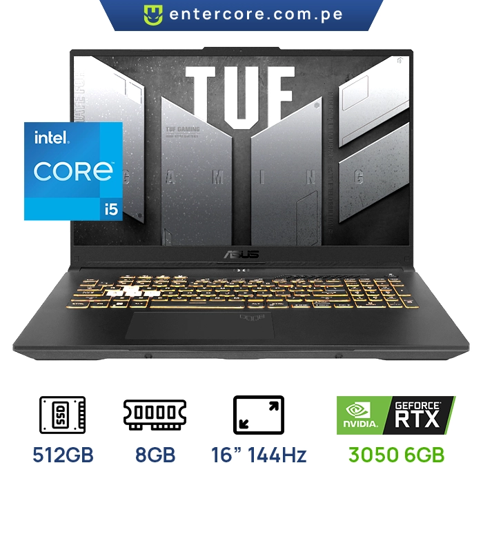 LAPTOP ASUS TUF GAMING F16 FX607VJ-RL011W Inte lCore 5-210H 8GB DDR4 512GB SSD 16" (1920x1200) 144HZ TECLADOESPAÑOL RETROILUMINADO NVIDIA GEFORCE RTX3050- 6GB WINDOWS11HOME