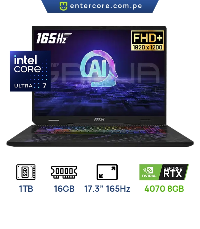LAPTOP MSI PULSE 17 AIC1VGKG C1VGKG 063PE INTEL CORE ULTRA 7 155H 16GB DDR5 1TB SSD 17.3" FHD 165HZ TECLADO ESPAÑOL RETRO ILUMINADO/NVIDIA GEFORCE RTX4070 8GB WINDOWS 11 HOME