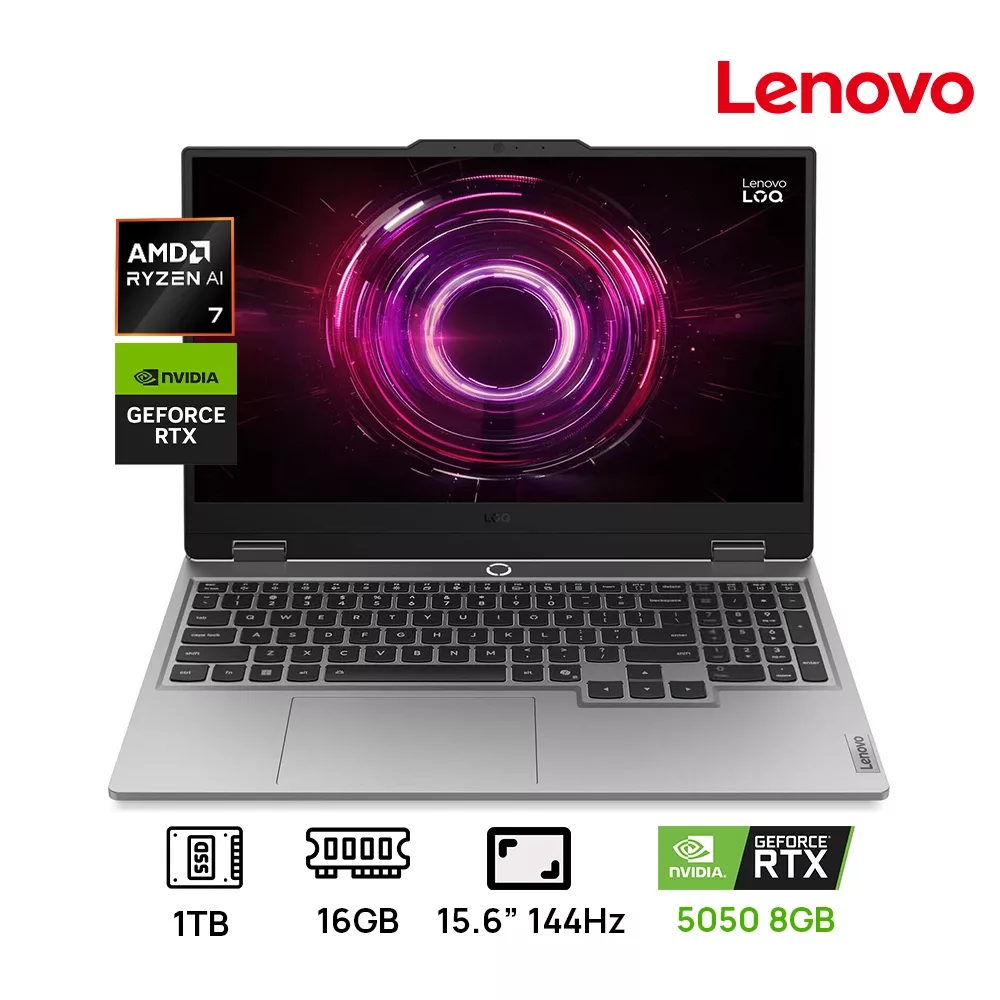 LAPTOP LENOVO LOQ 15AHP10 GAMING AMD Ryzen™ 7 250 1TB SSD 16GB 15.6" (1920x1080) 144Hz LUNA GRAY NVIDIA® RTX 5050 8192MB Backlit Keyboard WIN11