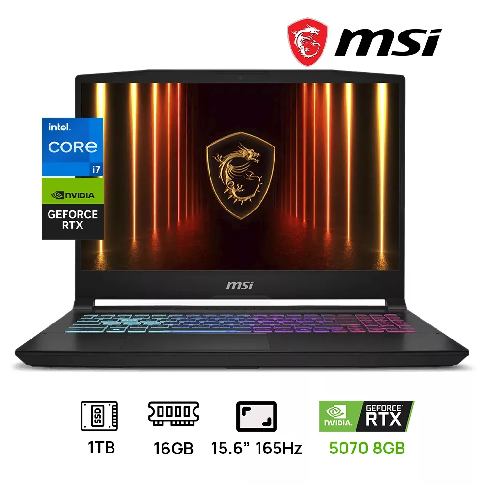 LAPTOP MSI KATANA 15 HX B14WGK-293US GAMING Core™ i7-14650HX 1TB SSD 16GB 15.6" (2560x1440) 165Hz WIN11 NVIDIA® RTX 5070 8192MB BLACK RGB Backlit Keyboard