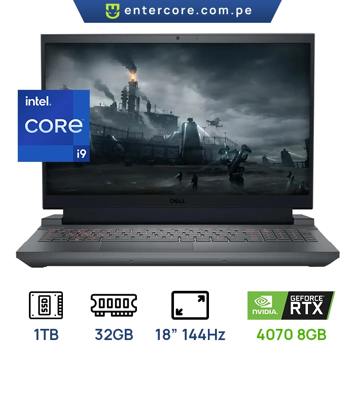 LAPTOP DELL ALIENWARE M18 R2 AWM18R9494BLK-PUS INTEL CORE I9 – 14900HX 32GB DDR5 DISCO: 1TB SSD PANTALLA: 18” QHD 2560X1600 165Hz 8GB NVIDIA GEFORCE RTX 4070 TECLADO ILUMINADO WINDOWS 11