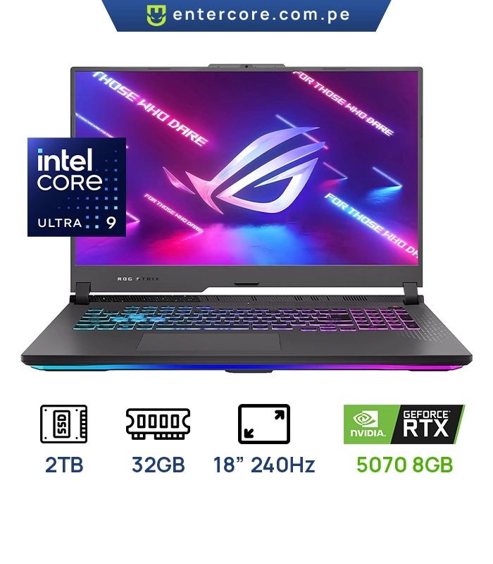 LAPTOP ASUS ROG STRIX G815LP-XS97 INTEL ULTRA 9 SERIE 2 275HX MEMORIA: 32GB DDR5,2TB SSD PANTALLA: 18”2.5K QHD 2560X1600 240Hz NVIDIA GEFORCE RTX 5070 8GB, WIN11