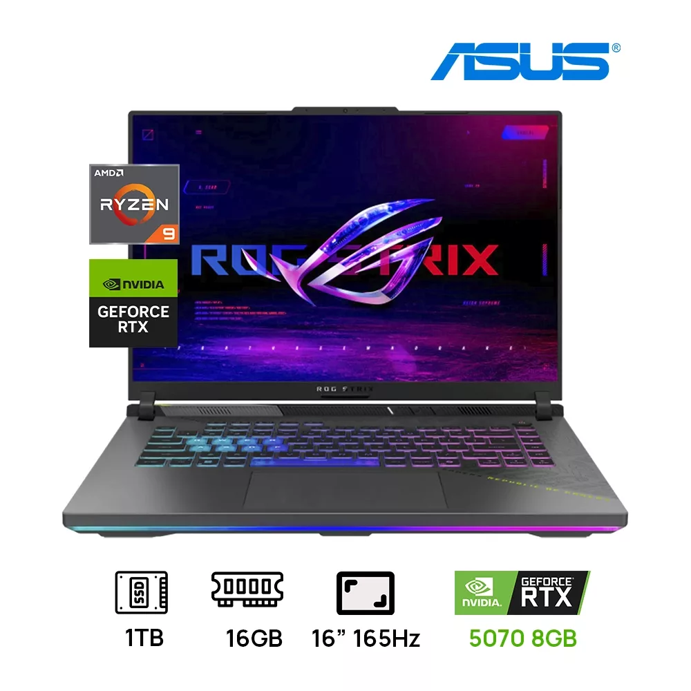 LAPTOP ASUS ROG STRIX G614PP-WH94 GAMING AMD Ryzen™ 9 8940HX 1TB SSD 16GB NVIDIA® RTX 5070 8GB 16" (1920x1080) 165Hz WIN11 ECLIPSE GRAY