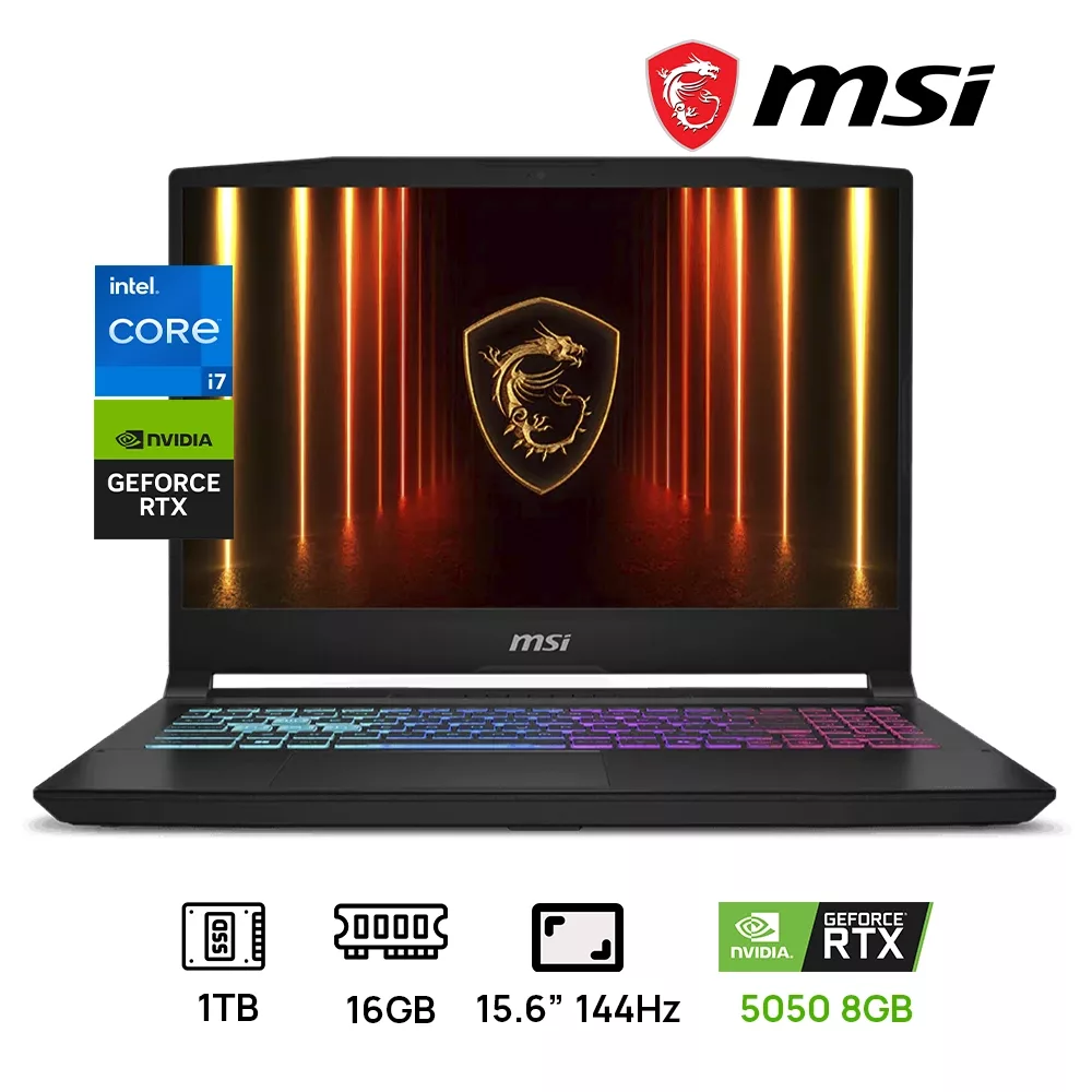 LAPTOP MSI KATANA 15 HX B14WEK-001US GAMING Core™ i7-14650HX 1TB SSD 16GB 15.6" FHD (1920x1080) 144Hz NVIDIA® RTX 5050 8192MB BLACK RGB Backlit Keyboard WIN11