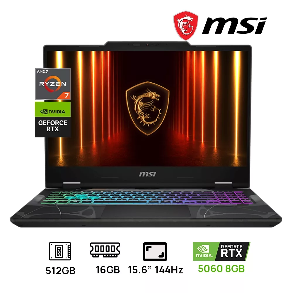 LAPTOP MSI CYBORG 15 B2RWFKG-071US GAMING INTEL CORE 7-240H 512GB SSD 16GB DDR5 15.6 FHD (1920X1080) NVIDIA GEFORCE RTX 5060 8192MB WINDOWS 11 COLOR TRANSLUCENT BLACK
