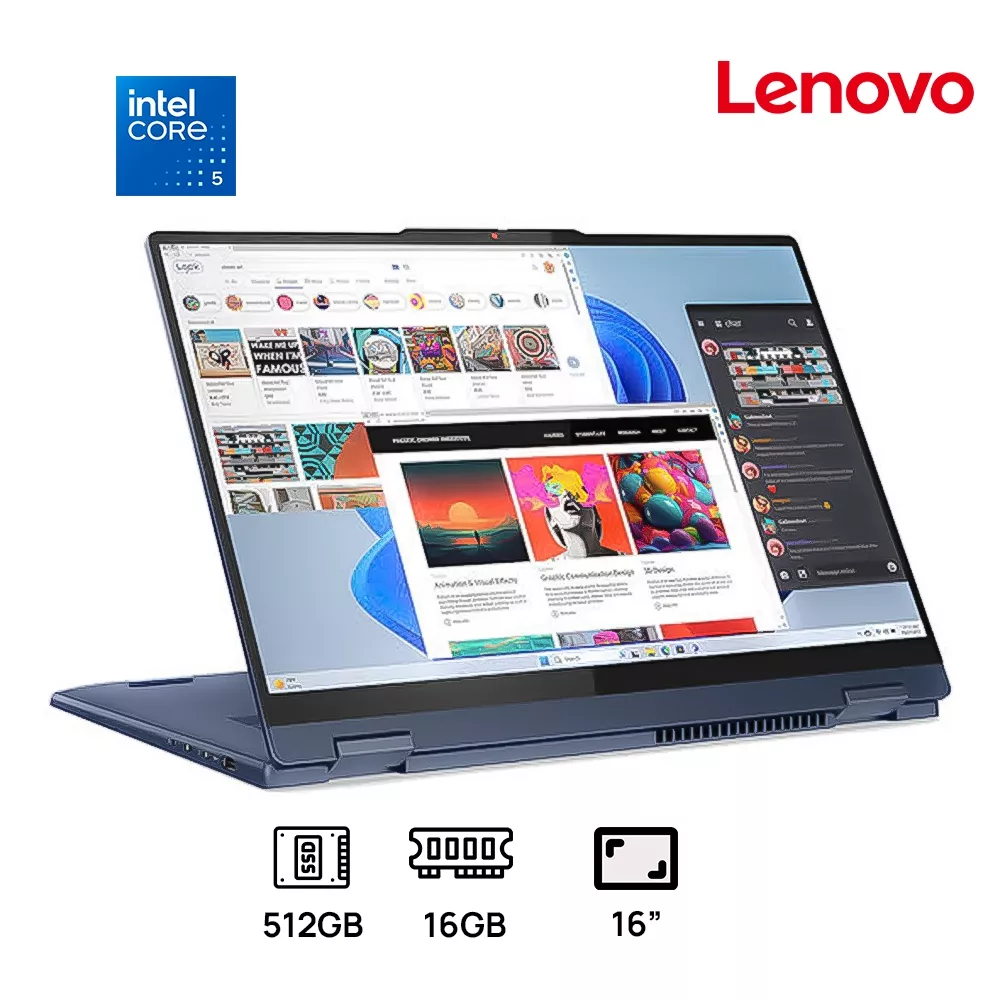 LAPTOP LENOVO IDEAPAD 5 16IRU9 2 IN 1 INTEL CORE 5-120U 512GB SSD 16GB DDR5 16 WUXGA (1920X1080) IPS TOUCHSCREEN WIN 11 COLOR LUNA GREY RF