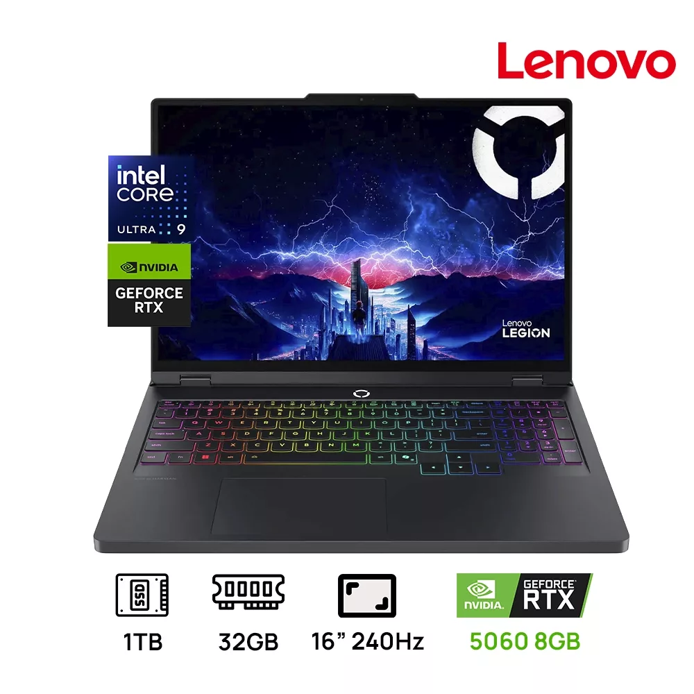 LAPTOP LENOVO LEGION 5 16IAX10 GAMING Core™ Ultra 9 275HX 1TB SSD 32GB 16" WQXGA (2560x1600) 240Hz IPS WIN11 NVIDIA® RTX 5060 8192MB STORM GREY RGB Backlit Keyboard