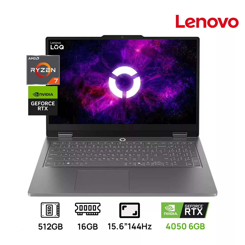 LAPTOP LENOVO LOQ ESSENTIAL GAMING AMD RYZEN 7 7735HS 512GB SSD 16GB DDR515.6 FHD (1920x1080 NVIDIA GEFORCE RTX 4050 6144MB WINS 11 COLOR LUNA GREY