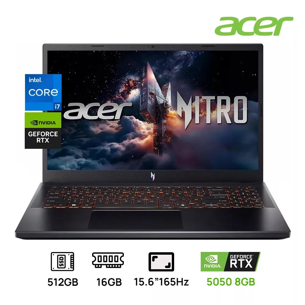 LAPTOP ACER NITRO V 15 ANV15-52-778V GAMING INTEL CORE I7 13620H 512GB SSD 16GB DDR4 15.6" FHD (1920X1080) NVIDIA GEFORCE RTX 5050 8192MB COLOR BLACK