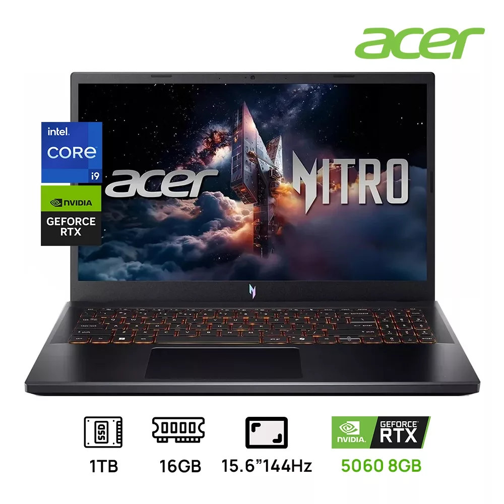 LAPTOP ACER NITRO V 15 ANV15-52-98KV GAMING INTEL CORE I9-13900H 1TB SSD 16GB DDR4 15.6 FHD (1920X1080) 165HZ NVIDIA GEFORCE RTX 5060 8192MB WIN 11 COLOR OBSIDIAN BLACK