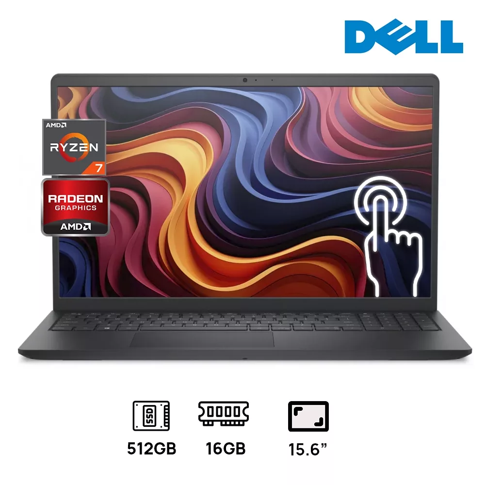 LAPTOP DELL INSPIRON DC15255 AMD RYZEN 7 7730U 512GB SSD 16GB DDR4 15.6 FHD (1920X1080) TOUCHSCREEN WIN 11 COLOR BLACK