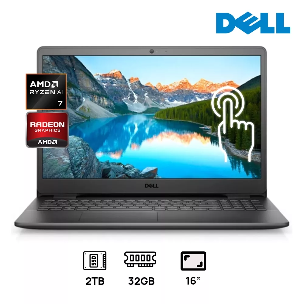 LAPTOP DELL INSPIRON LDC16255 AMD RYZEN 7 250 2TB SSD 32GB DDR5 16 WUXGA (1920 X 1200) TOUCHSCREEN WIN 11 COLOR CARBON BLACK
