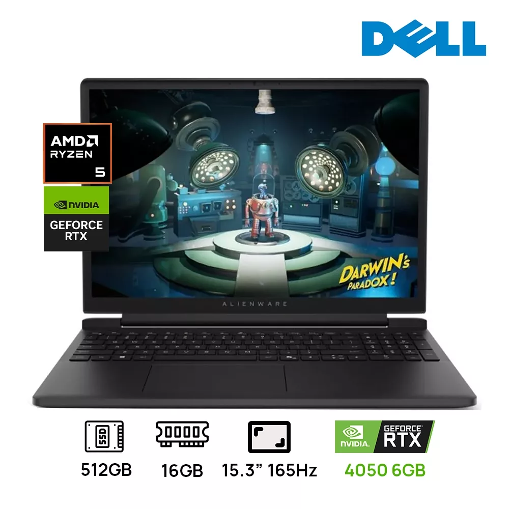 LAPTOP DELL ALIENWARE 15 DA15265 GAMING AMD RYZEN 5 220 512GB SSD 16GB DDR5 GDDR6 15.3 WUXGA (1920X1200) 165HZ ,NVIDIA GEFORCE RTX 4050 6GB ,WIN 11 COLOR BLACK