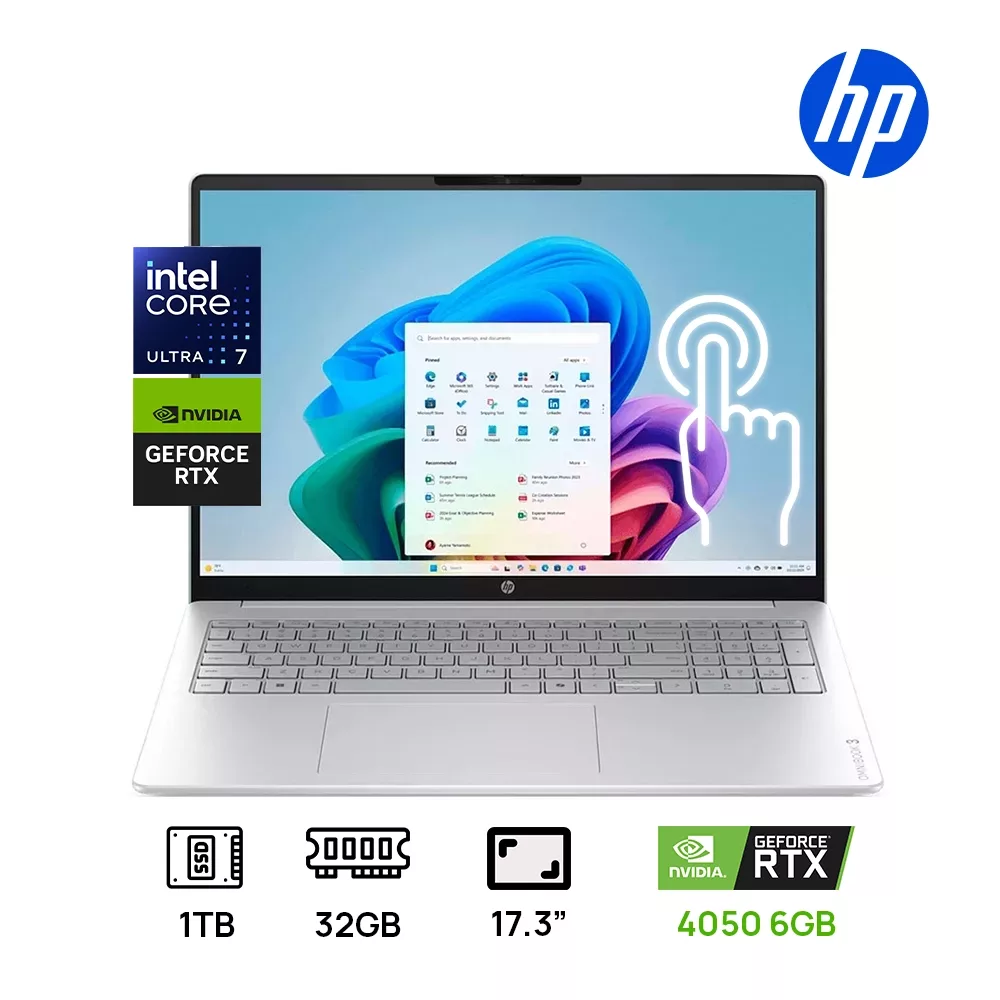 LAPTOP HP OMNIBOOK 7 17-DC0073CL INTEL CORE ULTRA 7-258V 1TB SSD 32GB DDR5 17.3 FHD (1920X1080) TOUCHSCREEN NVIDIA GEFORCE RTX 4050 6GB WIN 11 COLOR GLACIER SILVER