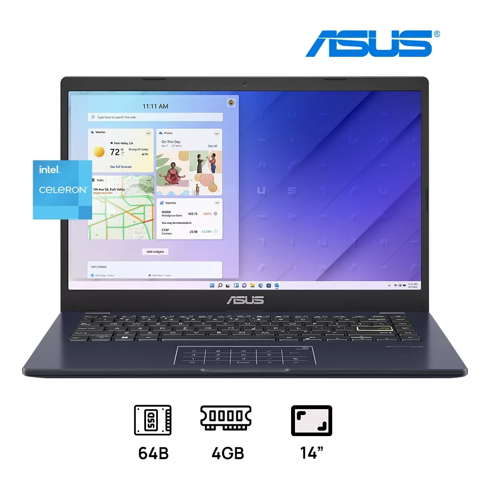 LAPTOP ASUS E410KA-CL464 Celeron® N4500 64GB eMMC 4GB 14" (1920x1080) WIN11 STAR BLACK