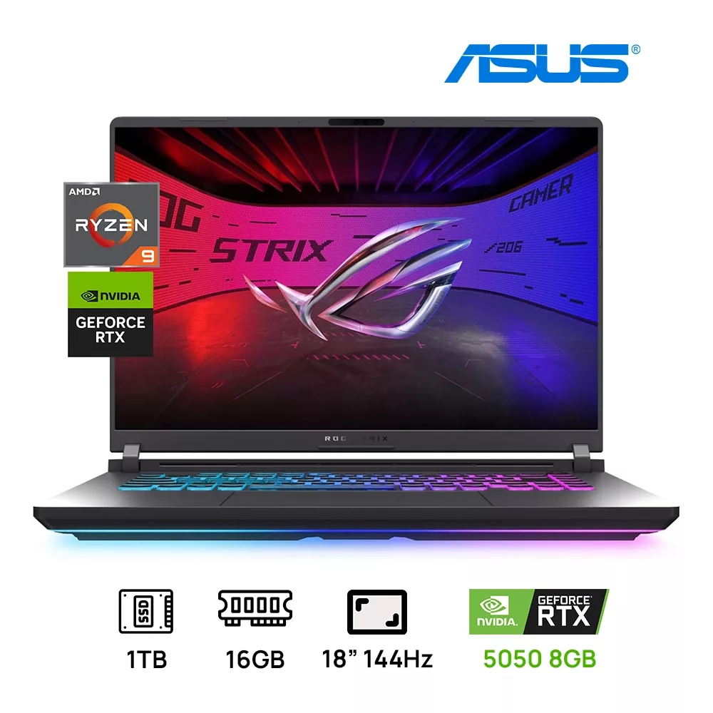 LAPTOP ASUS ROG STRIX G18 G814PH-ES94 GAMING AMD RYZEN 9 8940HX 1TB SSD 16GB DDR5, 18 WUXGA (1920x1200) 144HZ, NVIDIA GEFORCE RTX 5050 8192MB WIN 11 COLOR BLACK