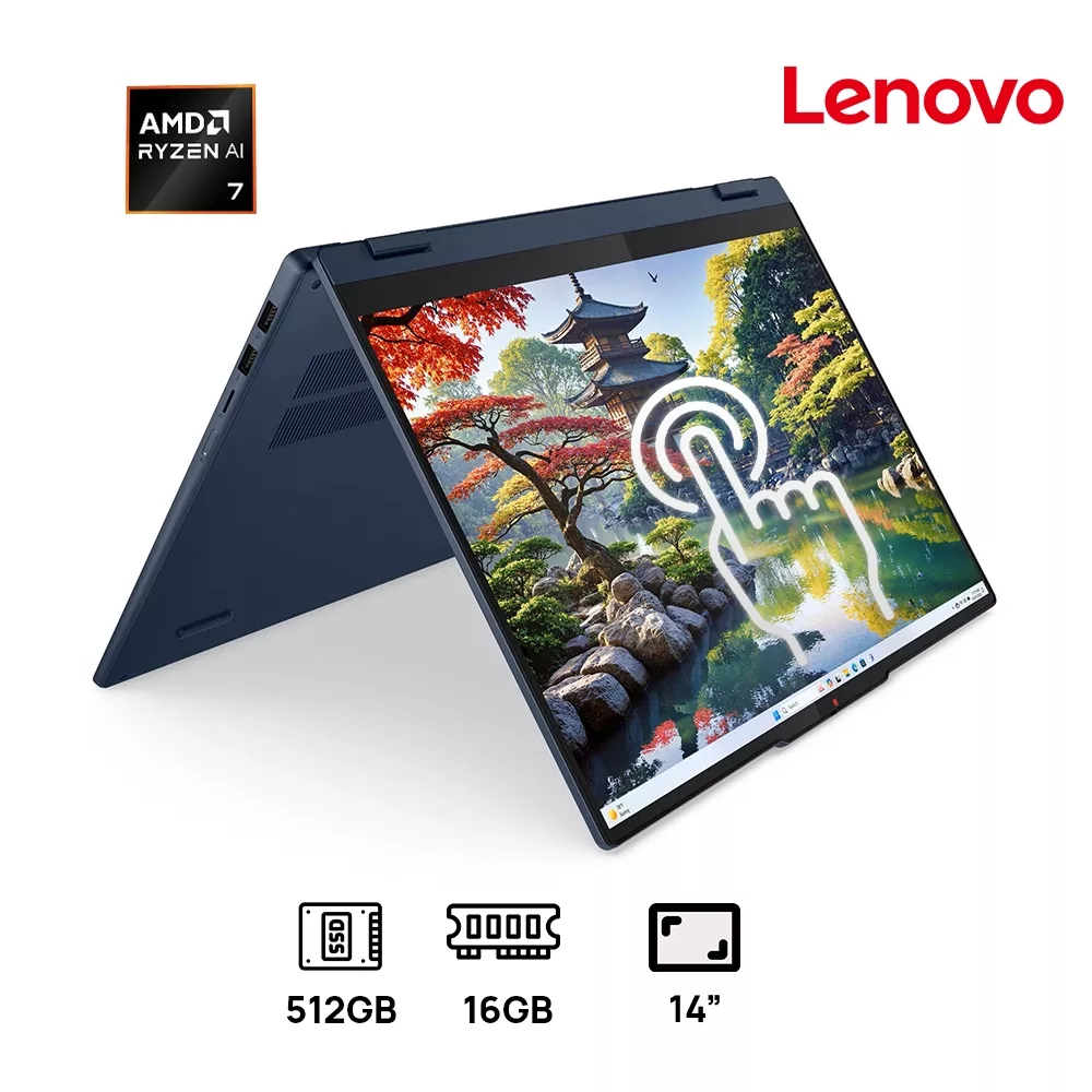 LAPTOP LENOVO IDEAPAD 5 2-IN-1 14AKP10 Ryzen™ AI 7 350 512GB SSD 16GB 14" WUXGA (1920x1200) TOUCHSCREEN IPS WIN11 COSMIC BLUE