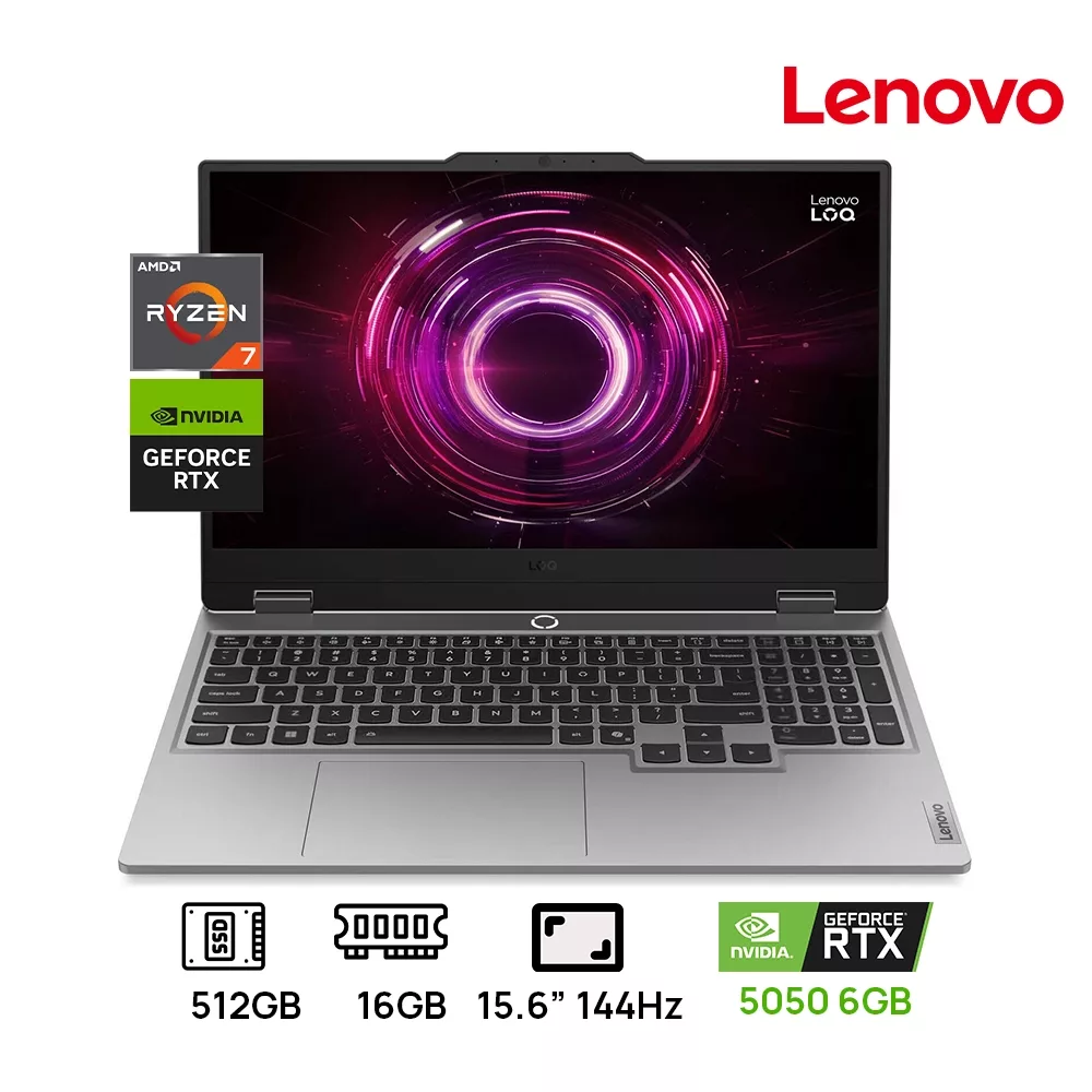LAPTOP LENOVO LOQ 15APH10 GAMING AMD RYZEN 7 250 512GB SSD 16GB DDR5 15.6 FHD (1920x1080) NVIDIA GEFORCE RTX 5050 8GB COLOR LUNA GREY