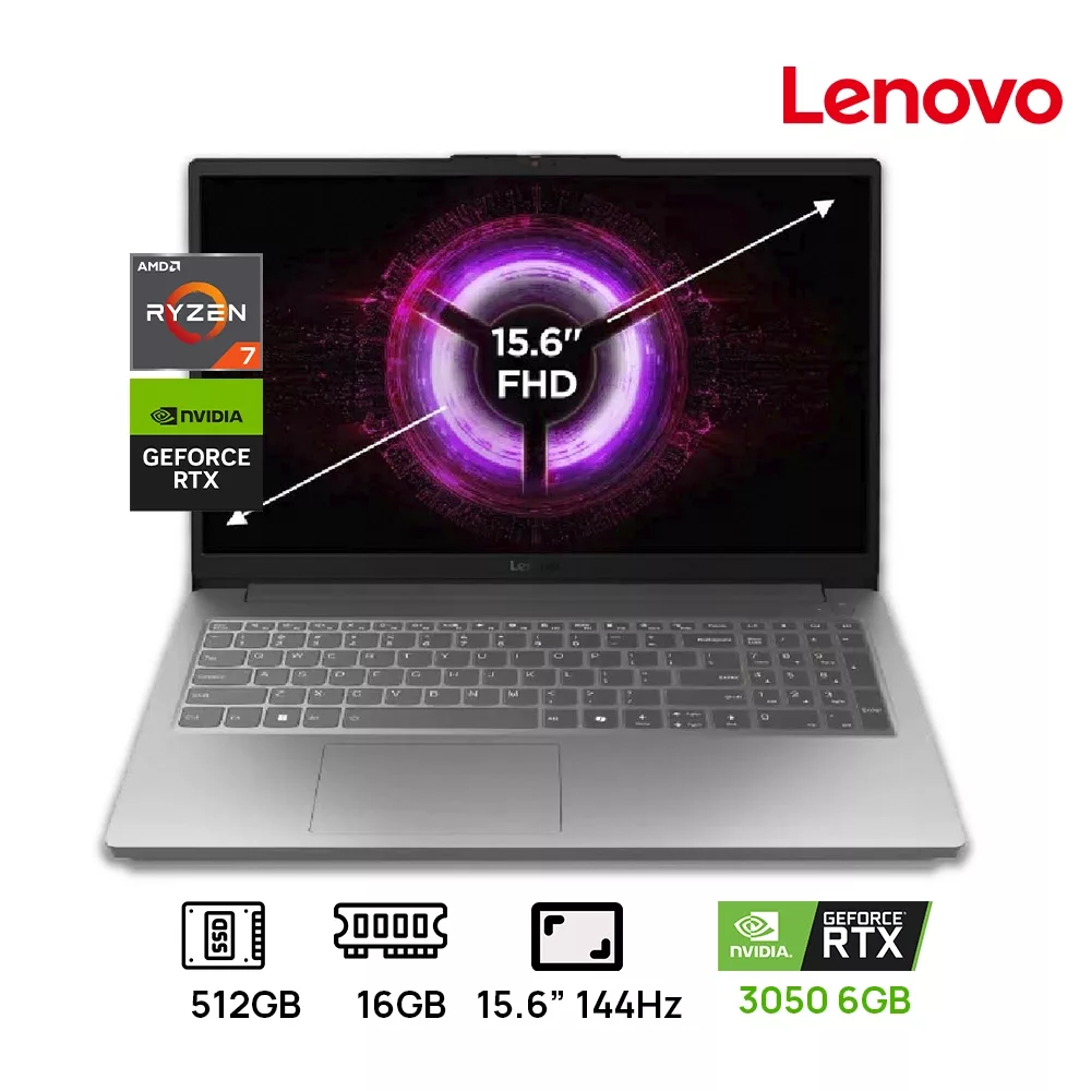 LAPTOP LENOVO LOQ 15ARP10E GAMING AMD RYZEN 7 7735HS 512GB SSD 16GB DDR5 15.6 FHD (1920x1080) NVIDIA GEFORCE RTX 3050 6GB COLOR LUNA GREY