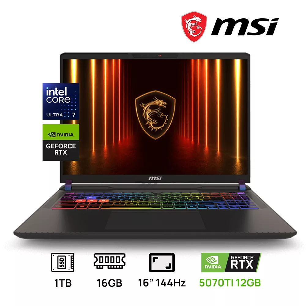 LAPTOP MSI VECTOR 16 HX AI A2XWHG-275US GAMING INTEL CORE ULTRA 7-255HX 1TB SSD 16GB DDR5 16 FHD (1920X1200) 144HZ NVIDIA GEFORCE RTX 5070 TI 12GB COLOR GRAY