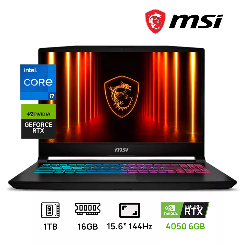 LAPTOP MSI KATANA 15 B13VEK-1675US GAMING INTEL CORE I7 13620H 16GB DDR5 1TB SSD 15.6" FHD (1920 X 1080) 144HZ NVIDIA RTX 4050 6GB COLOR BLACK