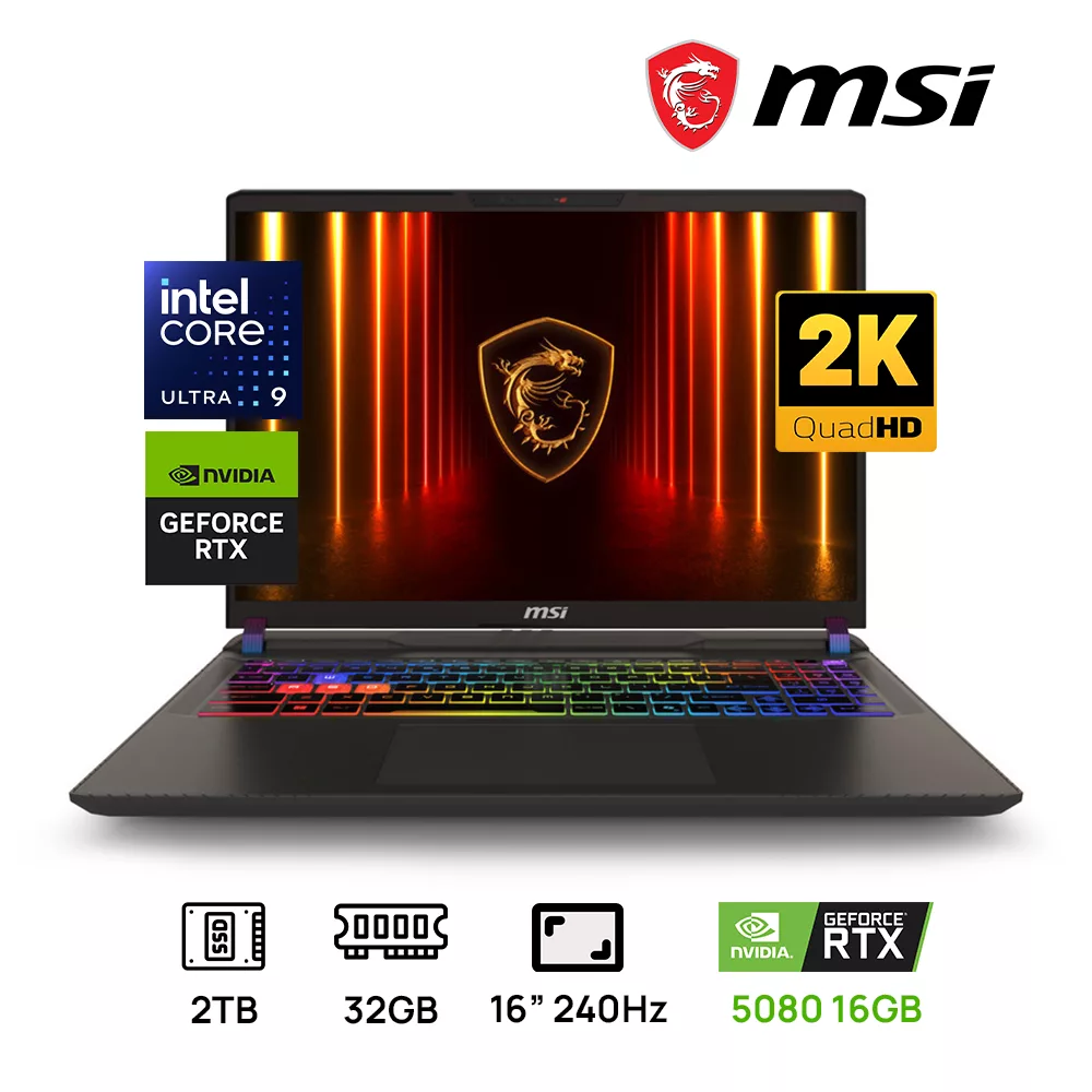 LAPTOP MSI VECTOR 16 HX AI A2XWIG-058US GAMING INTEL ULTRA 9 275HX 32GB 2TB SSD 16" WQXGA QHD(2560x1600) 240HZ NVIDIA RTX 5080 16GB GRIS