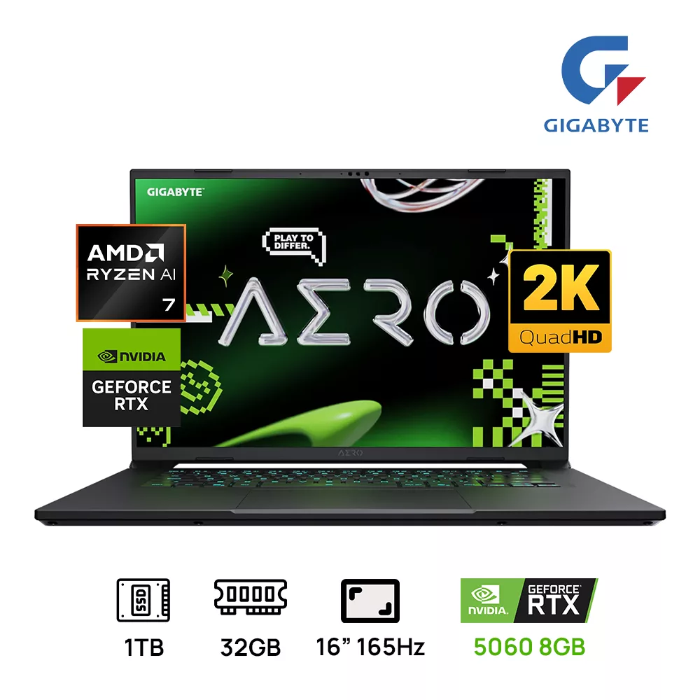 LAPTOP GIGABYTE AERO X16 1VH93USC64AH AMD RYZEN AI 7 350 32GB DDR5 1TB SSD NVIDIA RTX 5060 8GB WQXGA (2560 x 1600) 165HZ